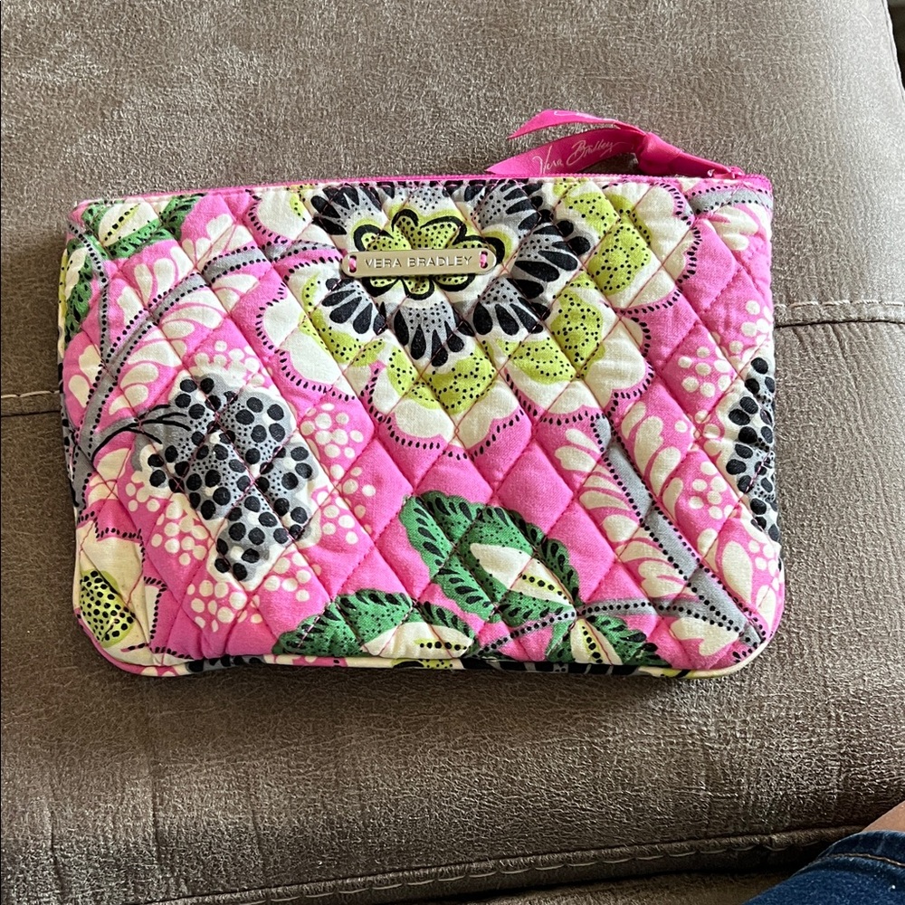 Vera Bradley Pink and Green Quilted Cosmetic Bag